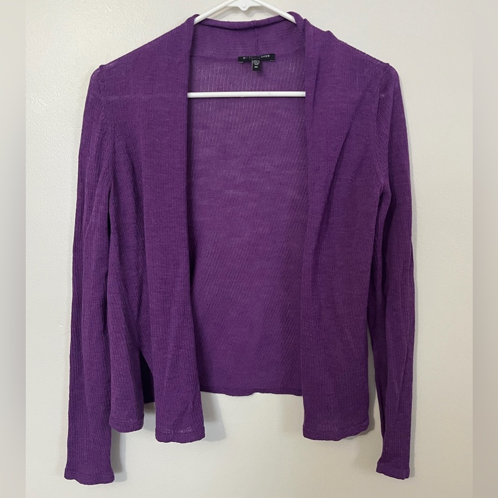 100% Wool Eileen Fisher Rich Purple Open Front Cardigan
